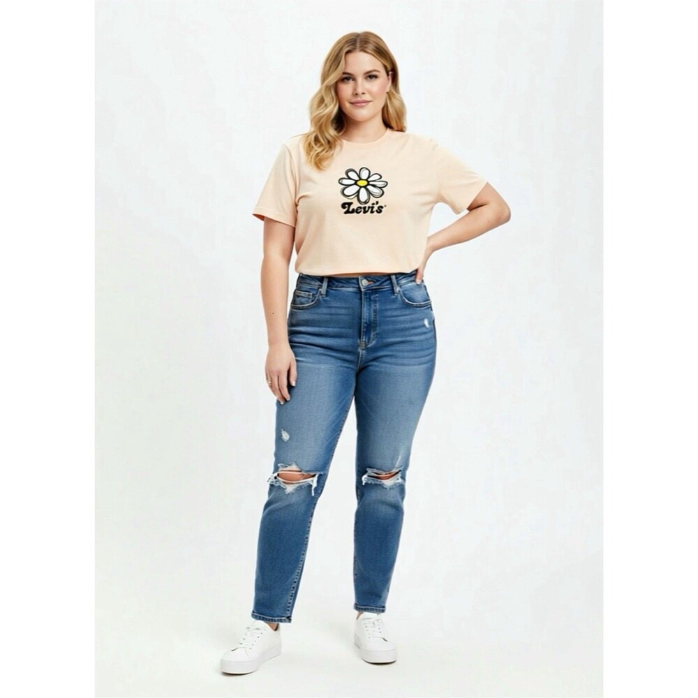 Levi's Women's Short Sleeve Beige Crop Flower Graphic Logo T-Shirt L